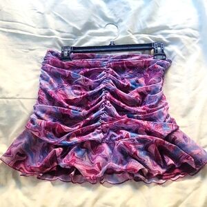 Forever 21 Blue and Purple Mini Bubble Skirt Style with Ruffled Detail, Size: L